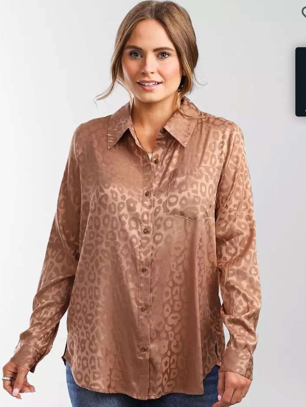 Hem & Thread Satin Leopard-Print Button-Down Shirt - Brown
